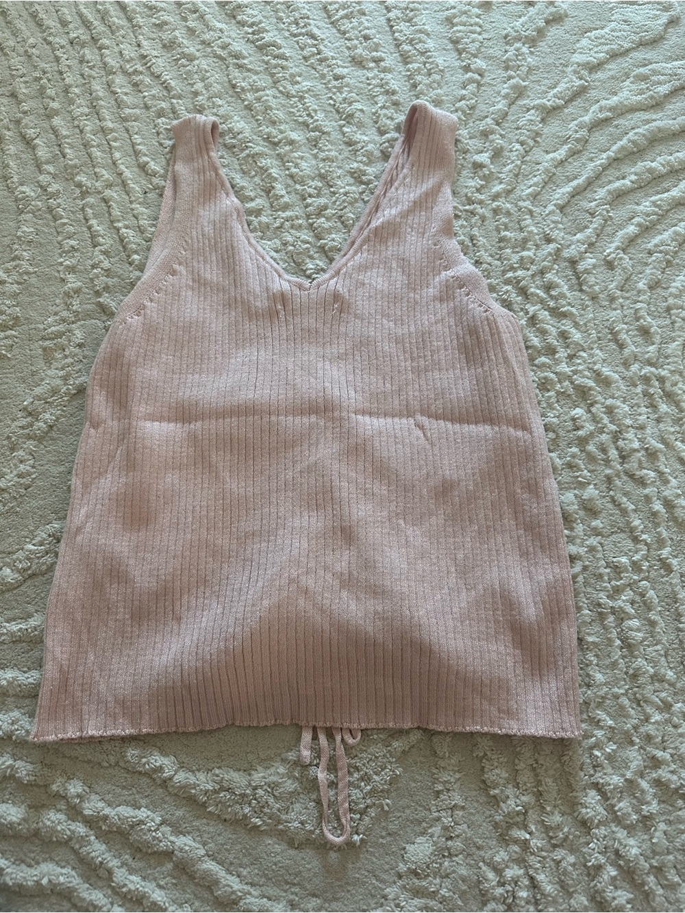 It's Our Time Blush Pink Ribbed Drawstring Tank - Picture 3 of 5